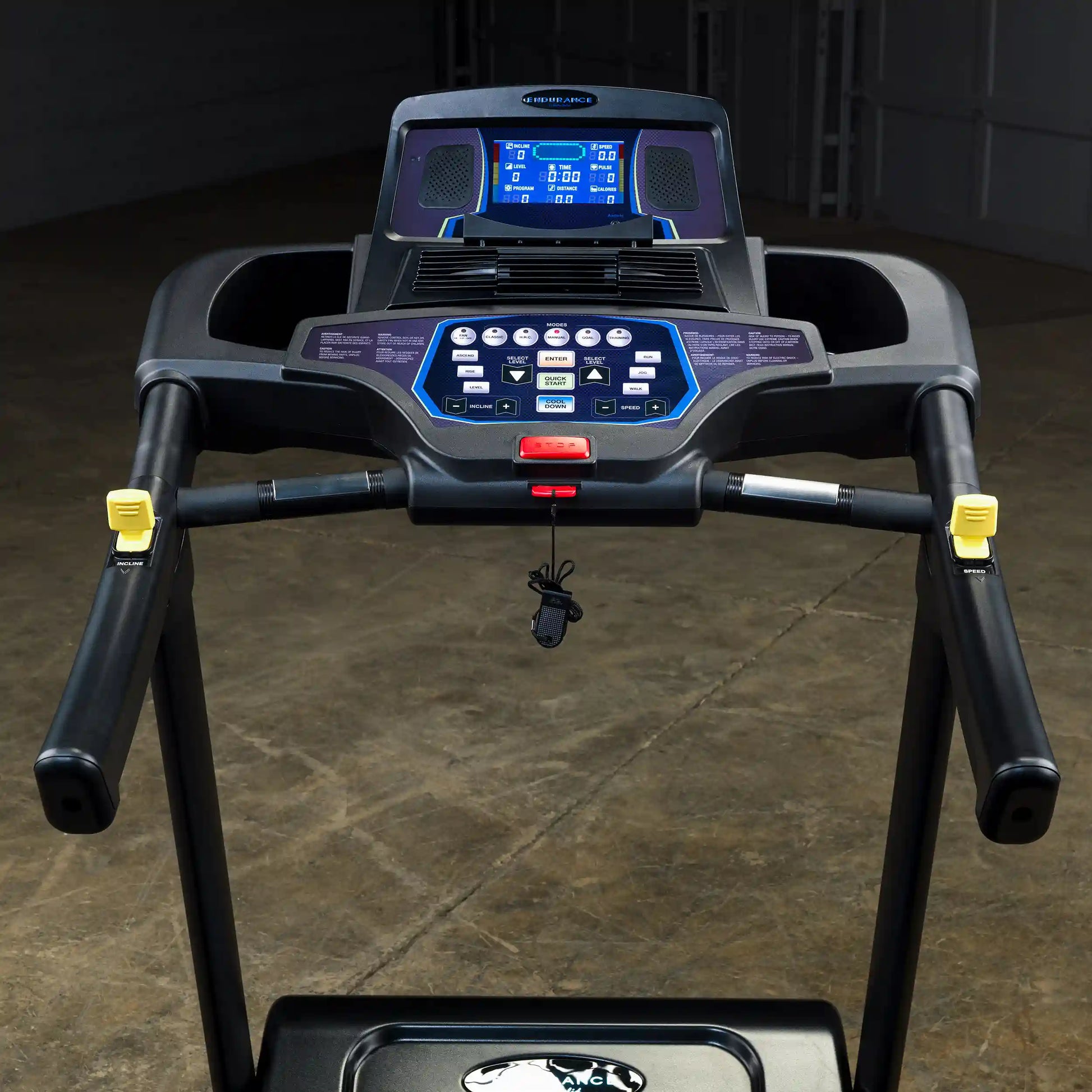 Endurance treadmill console with digital display and multiple control buttons, ideal for home use.