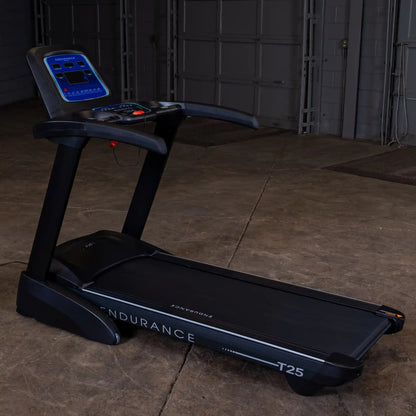 Endurance T25 treadmill with digital display in a gym setting.