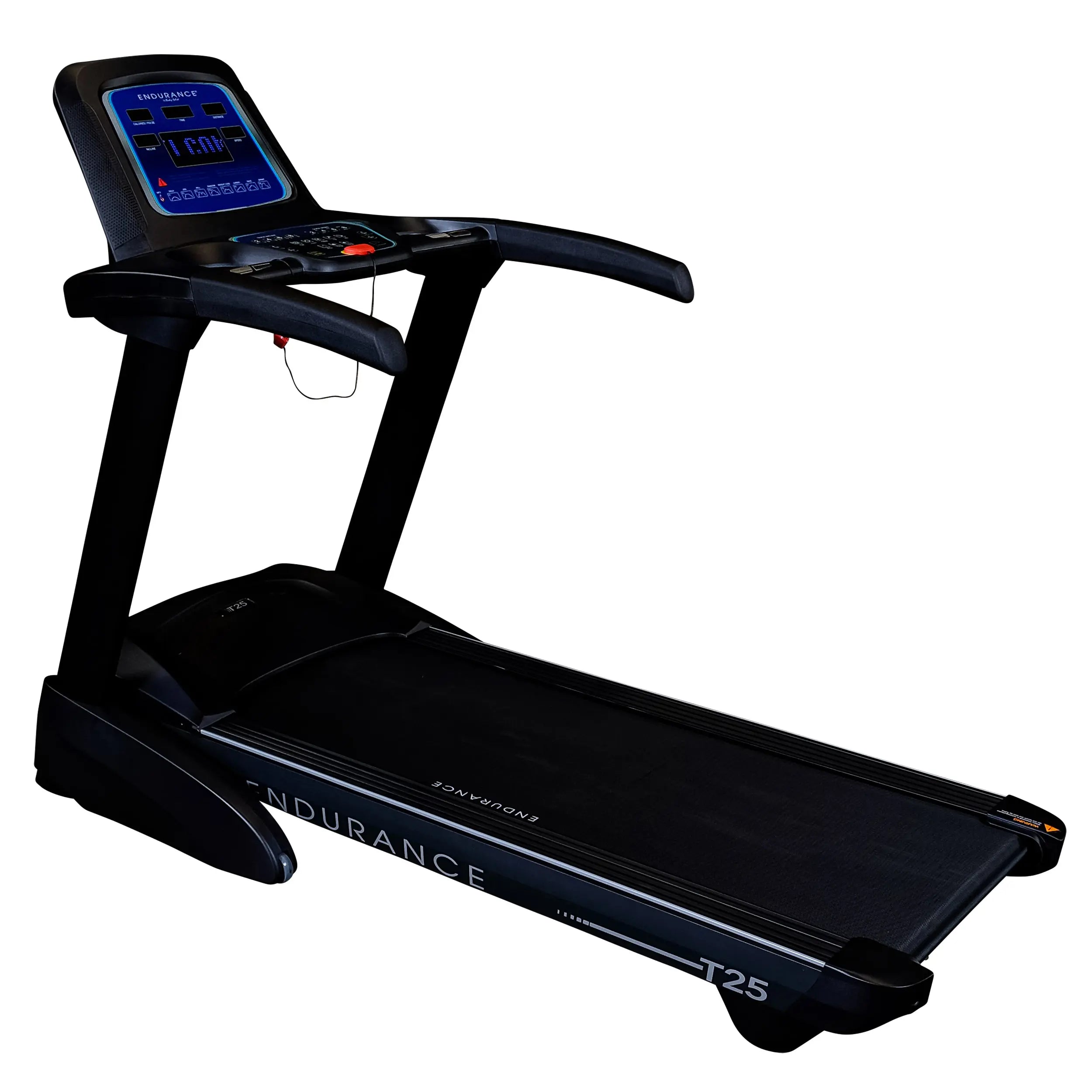 Folding treadmill set up for indoor cardio training