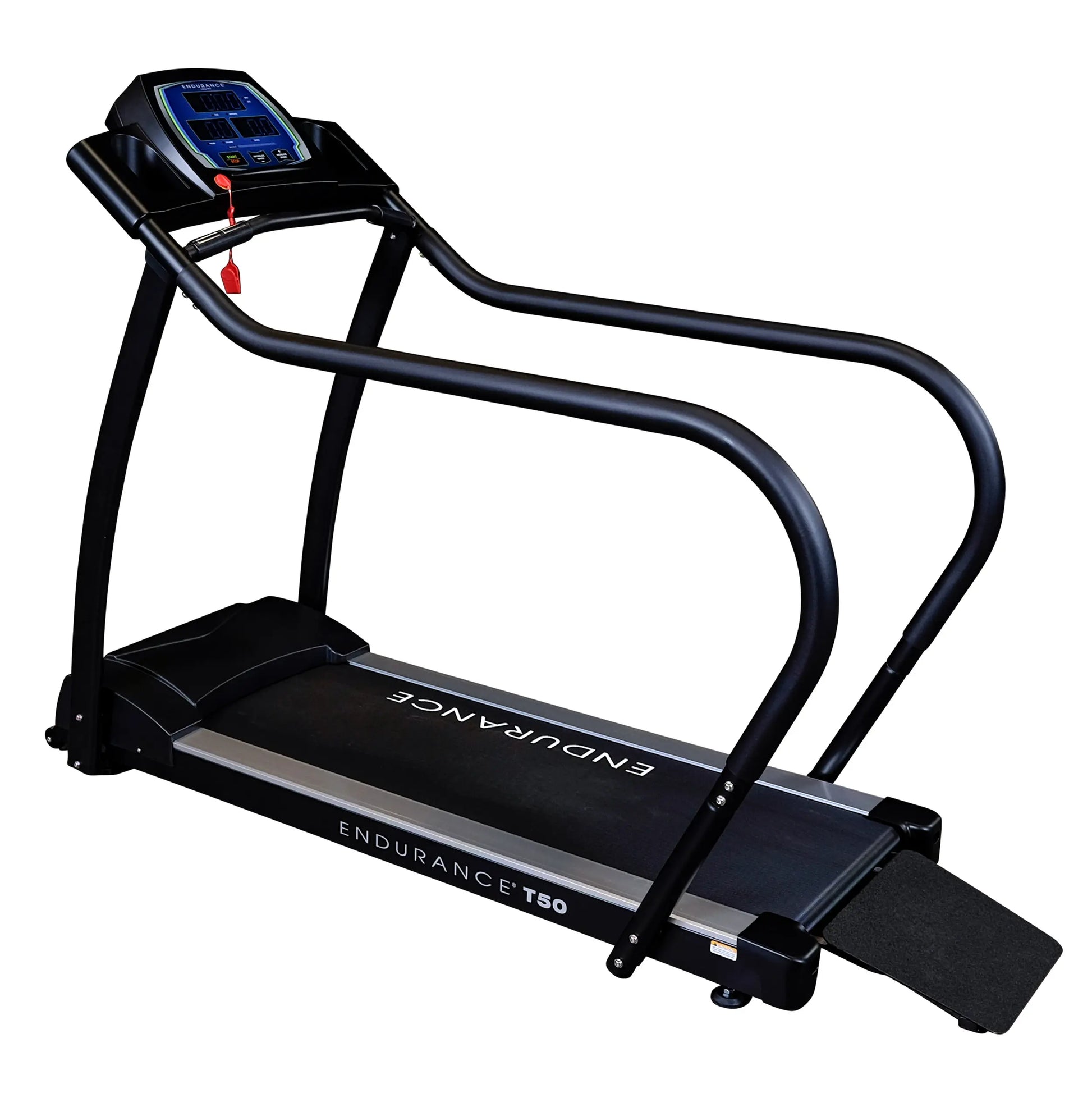 Endurance T50 treadmill with black frame and digital display for home fitness.