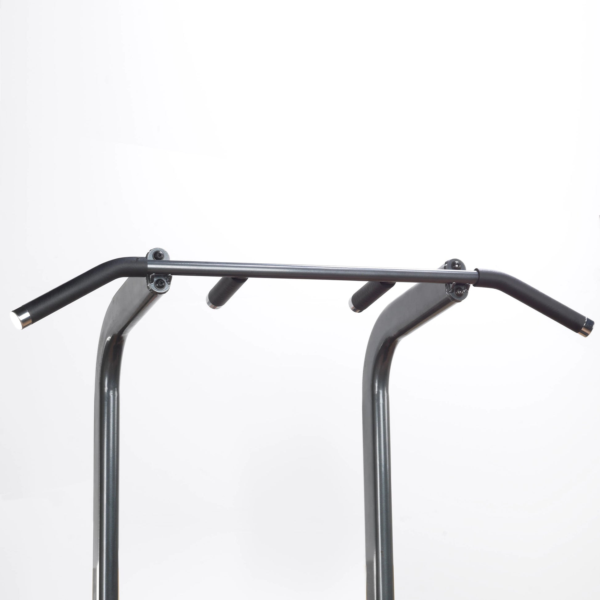 Black pull-up bar with ergonomic grips for home gym fitness.