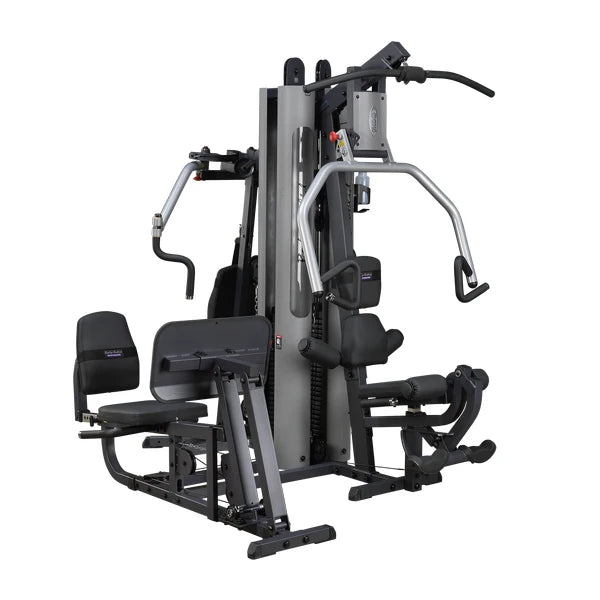 Body-Solid multi-station home gym with black padding and versatile workout options.