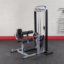 Body-Solid PROSelect leg extension machine with black padding for gym workouts.