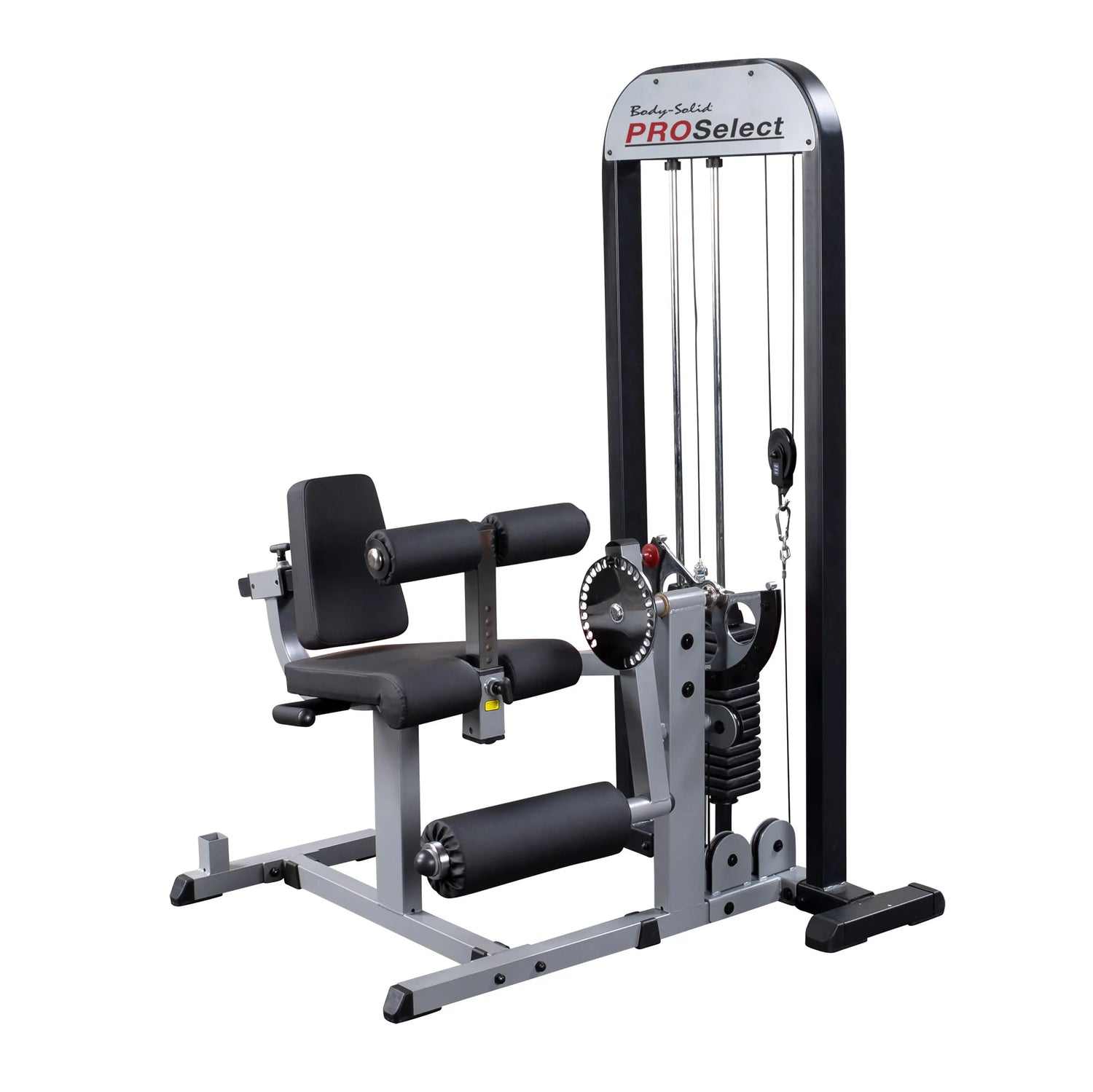 Body-Solid PROSelect leg extension machine with adjustable padded seat for strength training.