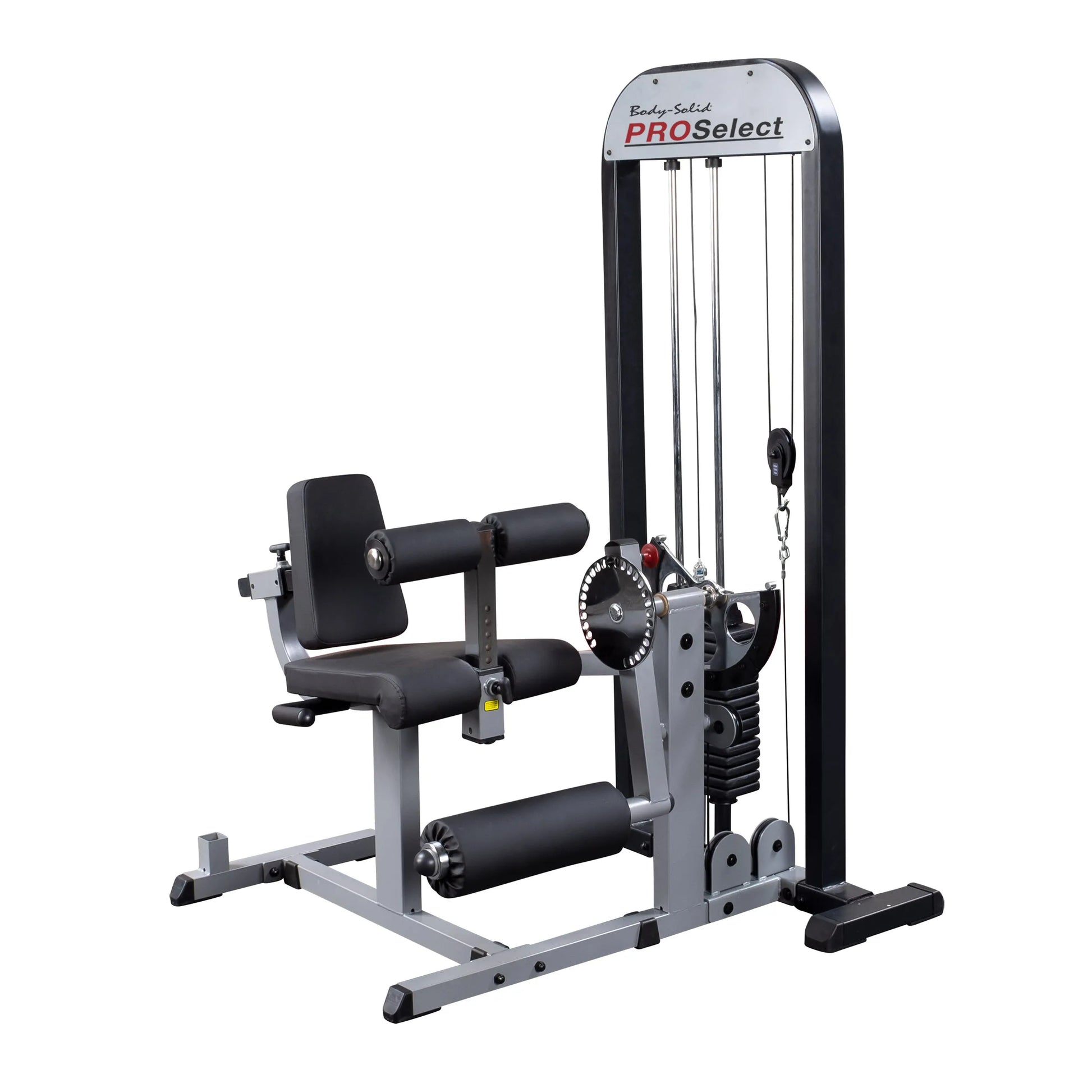 Body-Solid PROSelect leg extension machine with adjustable padded seat for strength training.