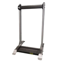 Silver treadmill frame stand with durable metal construction.