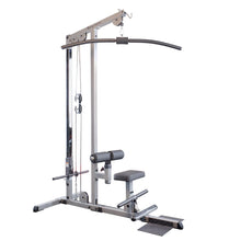 Body-Solid Powerline Lat Machine with padded seat for upper body workouts.