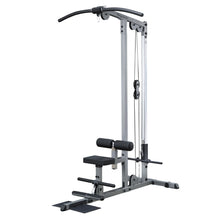 Body-Solid Powerline lat pulldown machine with padded seat and silver frame.