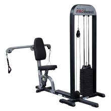 Body-Solid ProSelect gym machine with adjustable weight stack and padded seat for strength training.