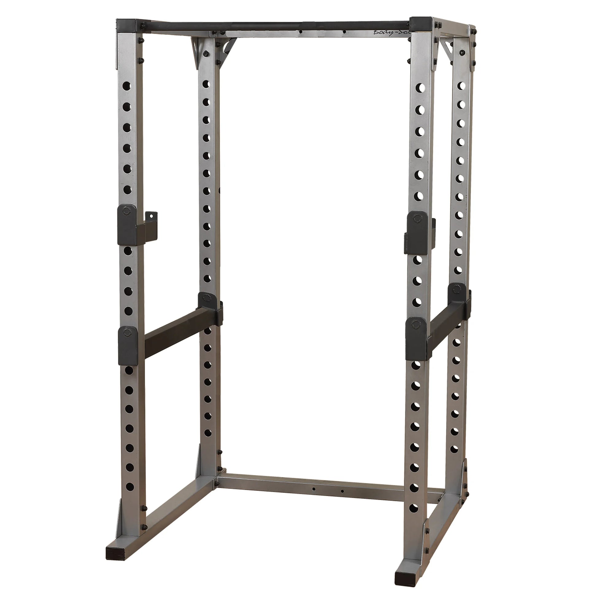 Body-Solid Power Rack with adjustable steel frame for versatile weightlifting.