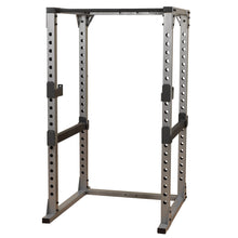Body-Solid Power Rack with adjustable steel frame for versatile weightlifting.