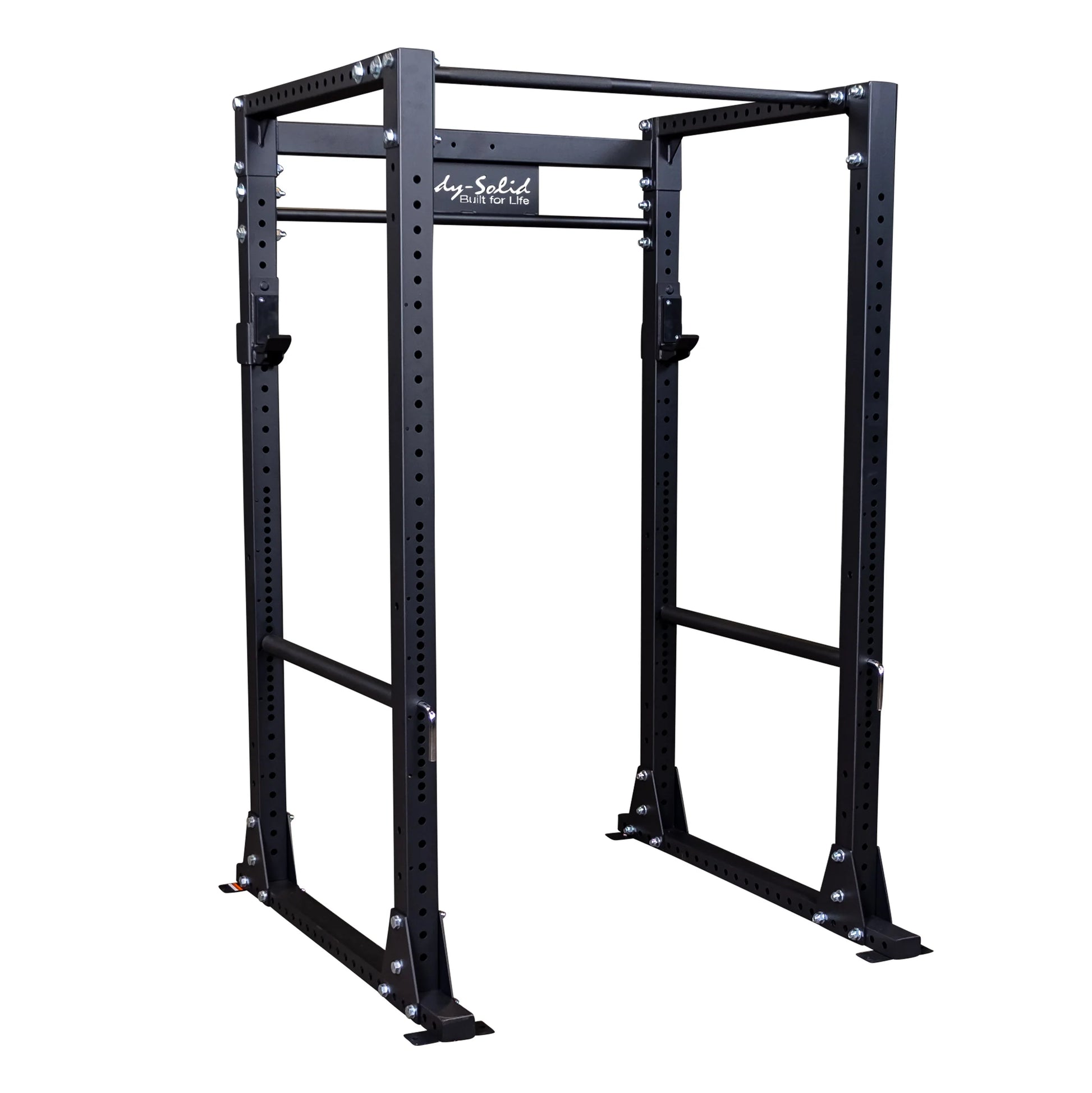 Body-Solid power rack in black steel for home gym strength training.