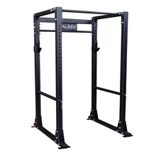 Body-Solid power rack in black steel for home gym strength training.
