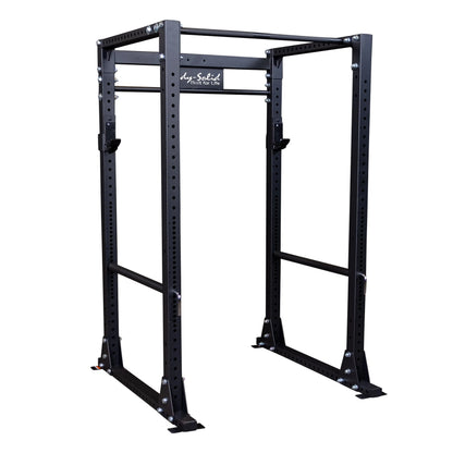 Body-Solid power rack in black steel for home gym strength training.
