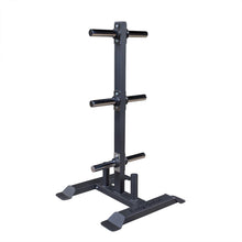 Body-Solid Olympic weight tree with six chrome pegs for organized weight plate storage.