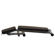 Adjustable weight bench with padded surfaces, featuring the Powerline brand logo, designed for strength training exercises.