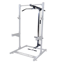 Powerline gym equipment featuring a cable machine with adjustable pulleys and handles, designed for strength training exercises.
