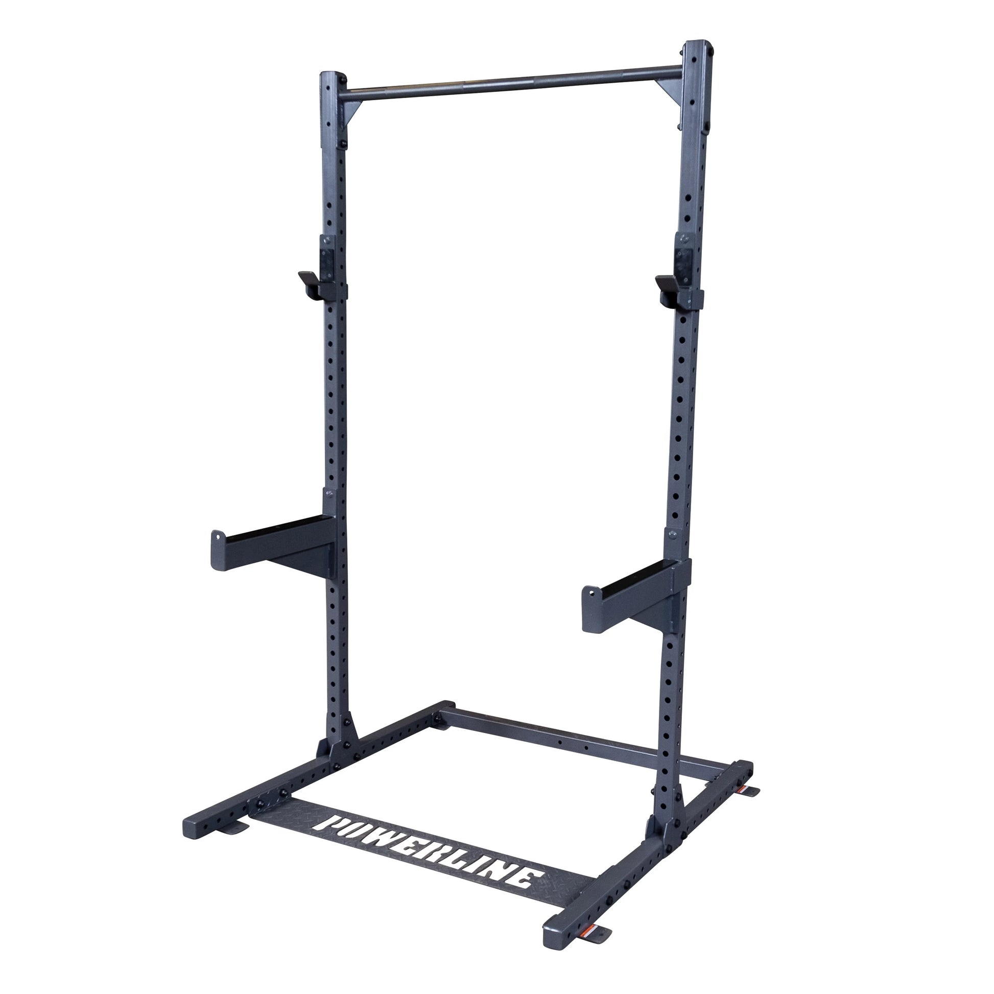 Powerline squat rack with adjustable height and sturdy frame, designed for strength training and weightlifting.