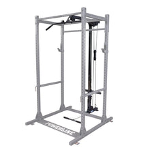 Powerline strength training equipment featuring a multi-functional squat rack with pull-up bar and cable system for various exercises.