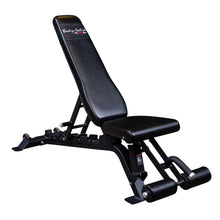 Body-Solid Pro ClubLine Adjustable Bench SFID425, a black adjustable weight bench with a padded seat and backrest, designed for strength training and fitness exercises.