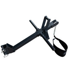 Body-Solid Pro ClubLine Belt Squat Attachment SPRBSA, featuring a sturdy metal frame with handles, a strap, and a chain for secure use.