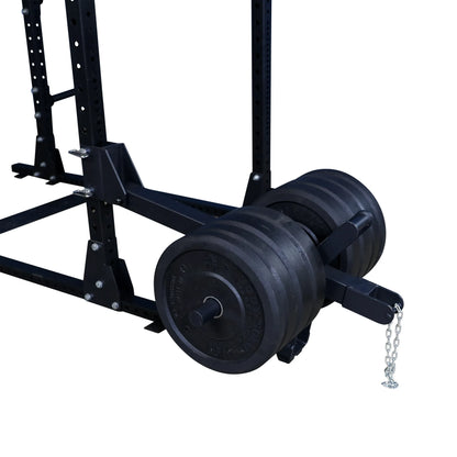 Body-Solid Pro ClubLine Belt Squat Attachment SPRBSA with weights attached, showcasing the heavy-duty design and construction.