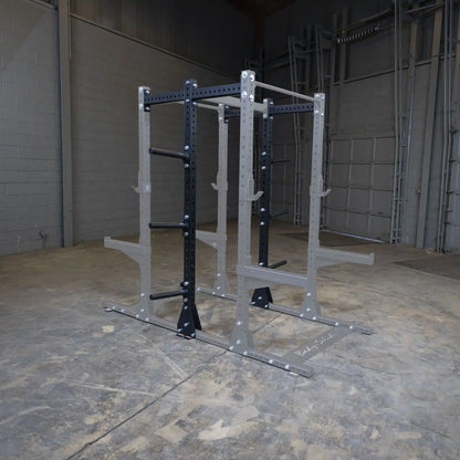 Body-Solid Pro ClubLine Commercial Double Half Rack Kit SPRDBLKIT in an industrial gym setting.