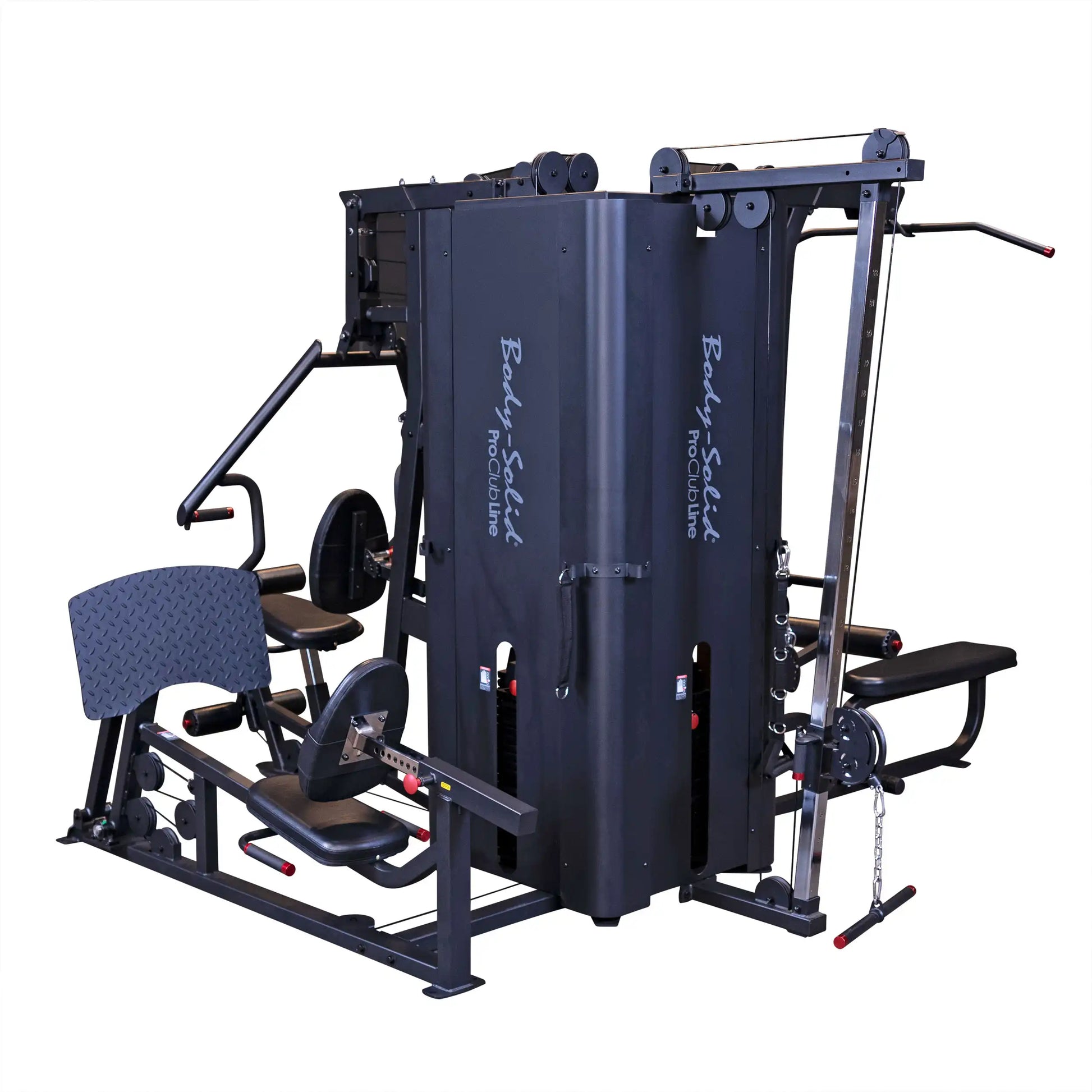 Body-Solid Pro ClubLine Four-Stack Gym S1000, featuring multiple workout stations and a compact design for strength training.