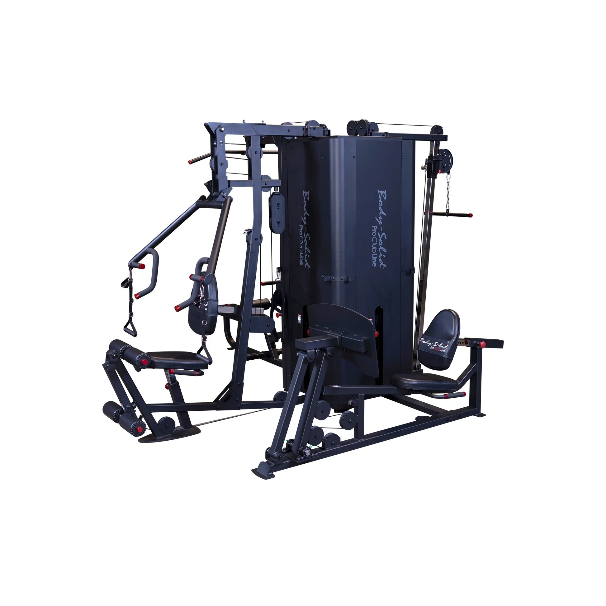 Body-Solid Pro ClubLine Four-Stack Gym S1000, a multi-station strength training machine featuring various workout stations for a comprehensive gym experience.