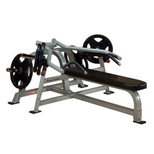 Body-Solid Pro ClubLine Leverage Bench Press LVBP, featuring a sturdy design with adjustable weight plates, a padded bench, and ergonomic handles for effective strength training.