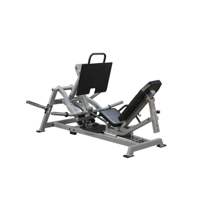 Body-Solid Pro ClubLine Leverage Horizontal Leg Press Machine LVLP, featuring a sturdy frame, adjustable seat, and footplate for leg exercises.