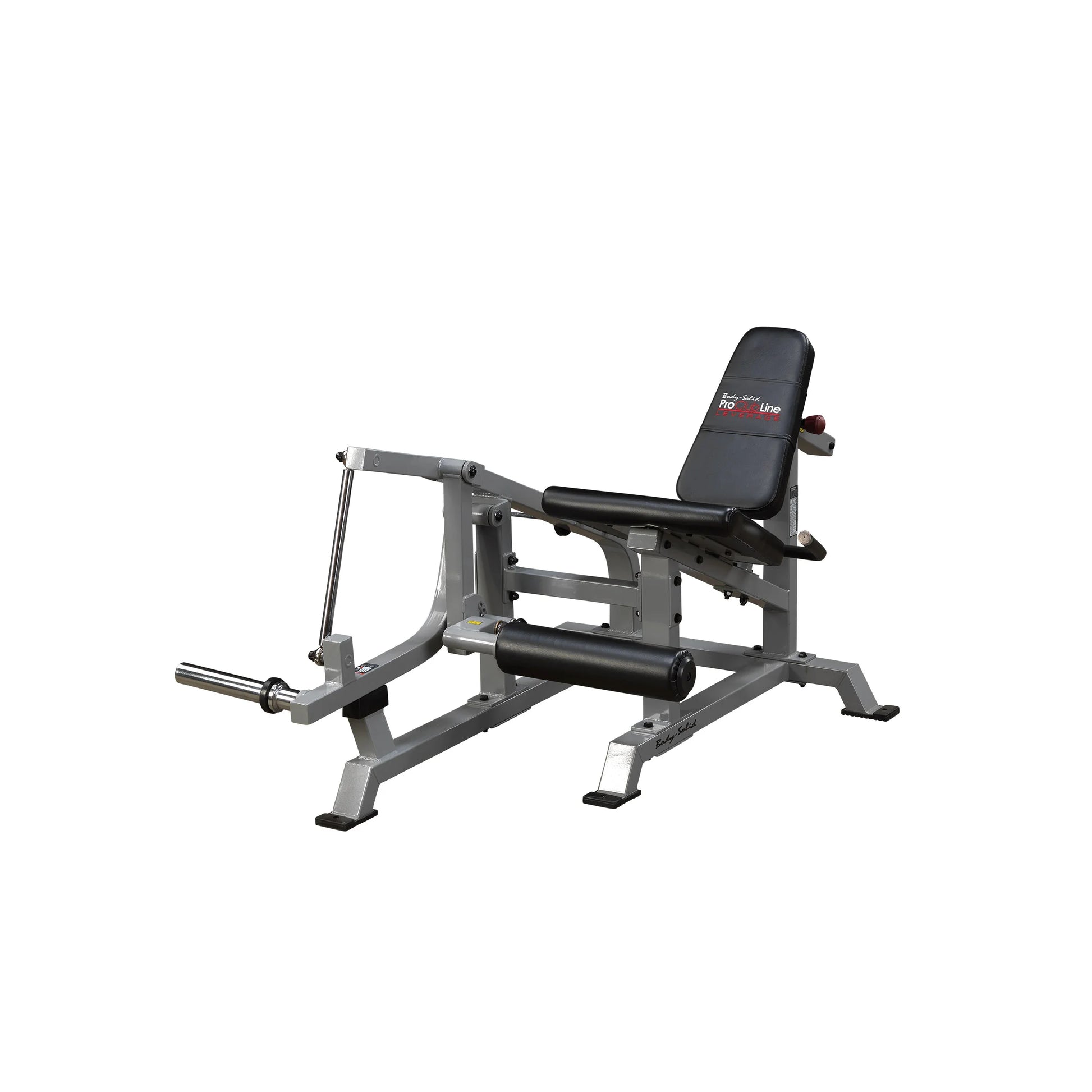 Body-Solid Pro ClubLine Leverage Leg Extension Machine LVLE with adjustable seat and padded leg rollers, designed for strength training.