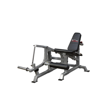 Body-Solid Pro ClubLine Leverage Leg Extension Machine LVLE with adjustable seat and padded leg rollers, designed for strength training.