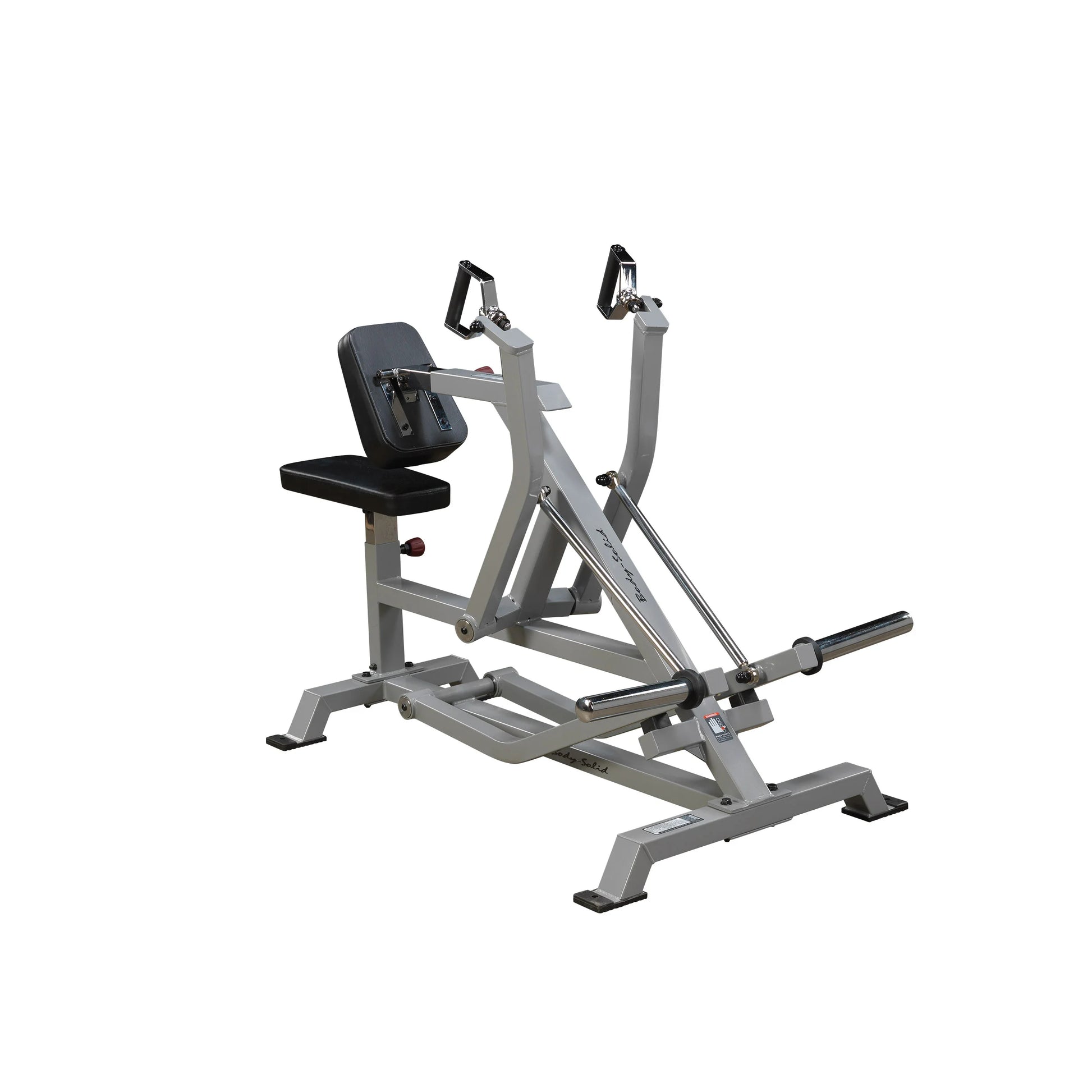 Body-Solid Pro ClubLine Leverage Seated Row Machine LVSR, featuring a sturdy frame, adjustable seat, and grips for seated rowing exercises.