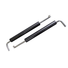 Two Body-Solid Pro ClubLine Pin & Pipe Safeties SPRPS, featuring black rubber grips and chrome ends, designed for secure equipment adjustments in fitness settings.