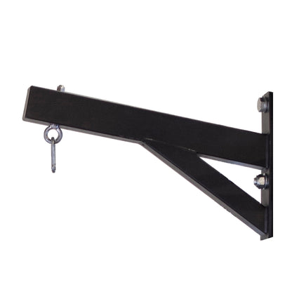 Body-Solid Pro ClubLine Power Rack Heavy Bag Hanger SPRHBH, a sturdy black metal bracket designed for hanging heavy bags, featuring a keyring attachment and wall-mounting hardware.