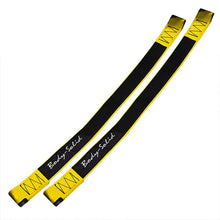 Two Body-Solid Pro ClubLine Power Rack Safety Straps SPRSS with black and yellow design, featuring the Body-Solid logo.