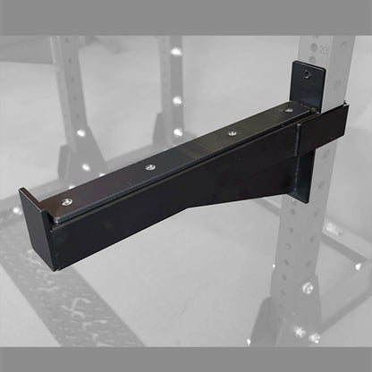 Body-Solid Pro ClubLine Safety Spotter Arms SPRSA mounted on a weight rack, designed for added safety during weightlifting.