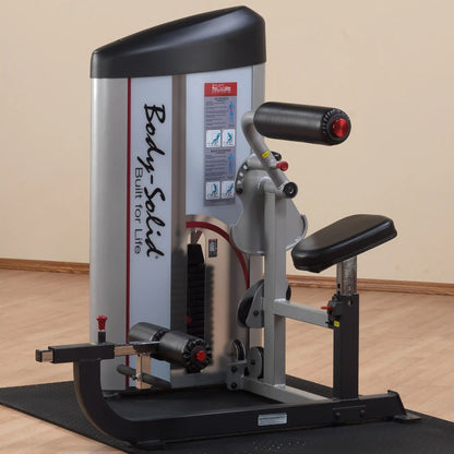 Body-Solid Pro ClubLine Series 2 Ab & Back Machine S2ABB, a strength training machine designed for abdominal and back exercises, featuring adjustable components and instructional graphics on the side.