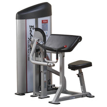 Body-Solid Pro ClubLine Series 2 Arm Curl Machine S2AC, featuring a padded seat and arm support, designed for strength training and bicep workouts.