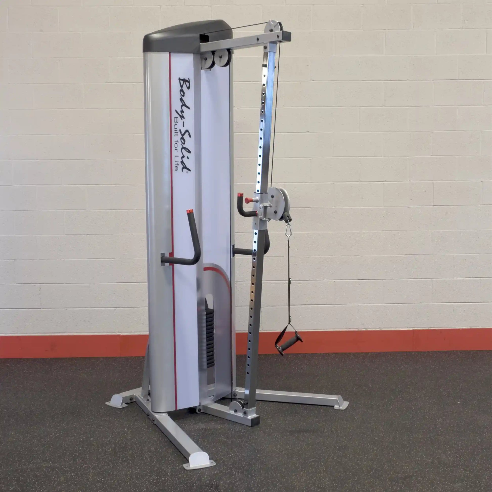 Image of the Body-Solid Pro ClubLine Series 2 Cable Column S2CC, a strength training machine featuring a vertical column with pulleys and a cable system for various weight resistance exercises.