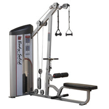 Body-Solid Pro ClubLine Series 2 Lat Pulldown & Seated Row Machine S2LAT, featuring a sleek design with adjustable pulleys, grips, and a padded seat for comfortable workouts.