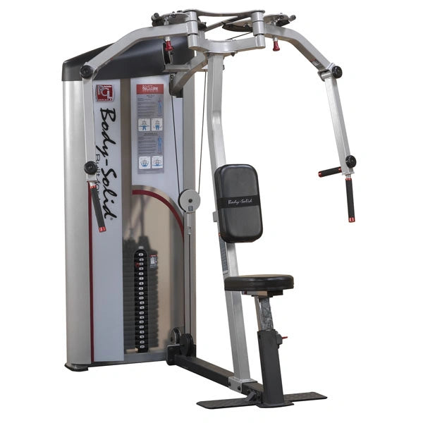 Body-Solid Pro ClubLine Series 2 Pec Fly & Rear Delt Machine S2PEC, a strength training machine with adjustable arms and a seat designed for targeting the chest and rear deltoid muscles.