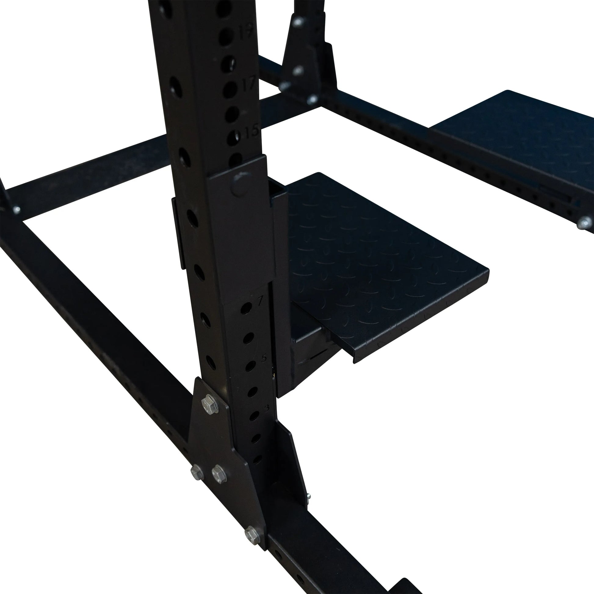 Close-up of the Body-Solid Pro ClubLine Spotter Platforms SPRSP, showcasing the robust construction and textured surface designed for safety and stability.