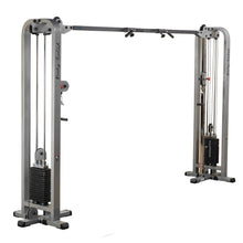 Body-Solid Pro Clubline Cable Crossover SCC1200G, a gym equipment featuring dual adjustable pulleys, weight stacks, and a sturdy frame for strength training exercises.