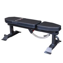 Body-Solid Pro Clubline Flat/Incline Bench SFI20, featuring a sturdy black frame and padded surface for versatile workout positioning.