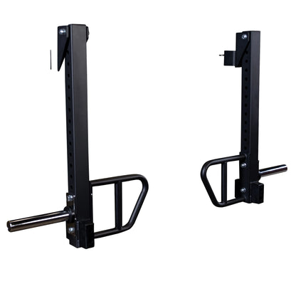 Image of Body-Solid Pro Clubline Jammer Arms SPRJAM, featuring two black adjustable arms with handle attachments and mounting brackets.