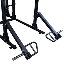 Body-Solid Pro Clubline Jammer Arms SPRJAM attached to a power rack, showcasing heavy-duty construction and adjustable design.