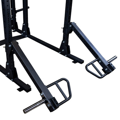 Body-Solid Pro Clubline Jammer Arms SPRJAM attached to a power rack, showcasing heavy-duty construction and adjustable design.