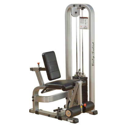 Body-Solid Pro Clubline Leg Extension Machine SLE200G2, featuring a padded seat and backrest, adjustable weight stack, and sturdy frame for leg workouts.